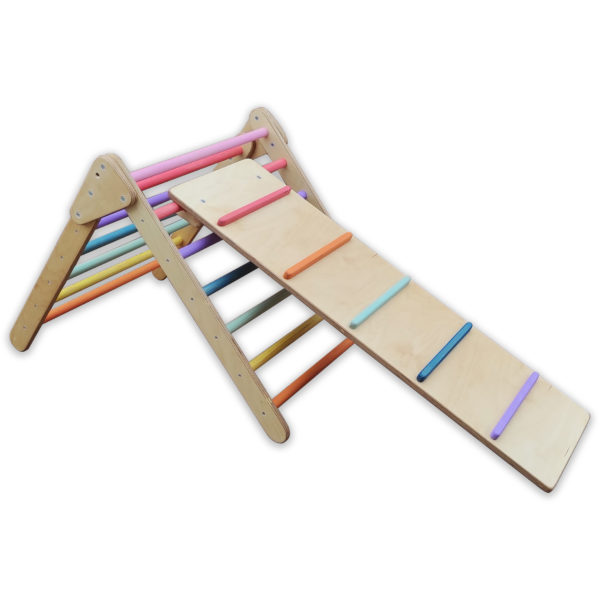 Triángulo escalada con rampa barnizado color pastel