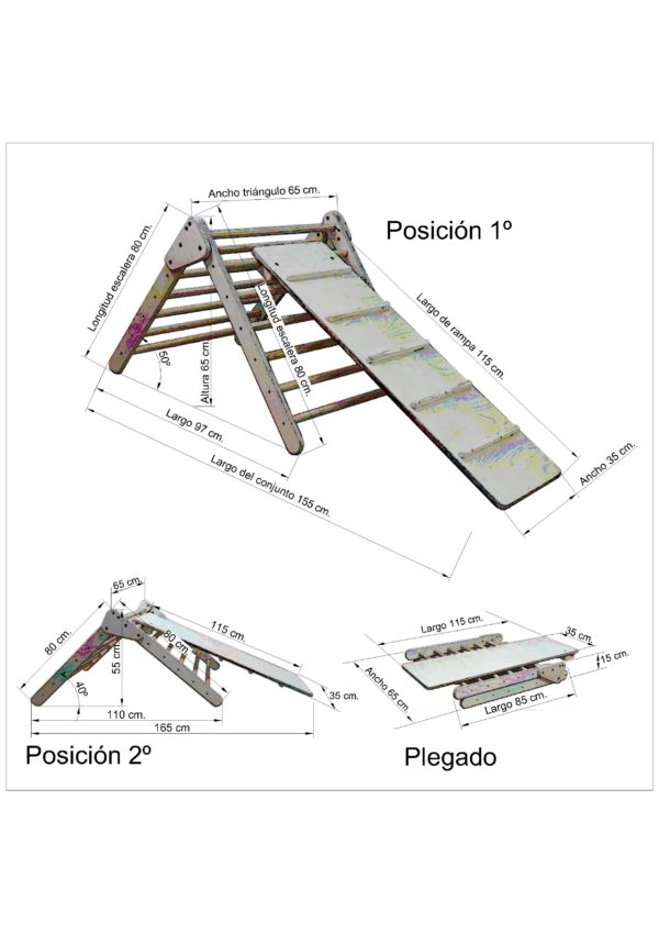 Dimensiones triángulo escalada con rampa barnizado