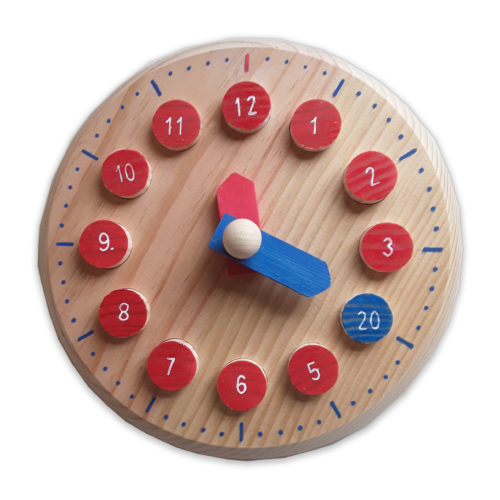 Reloj manipulativo inspirado en pedagogía montessori rojo