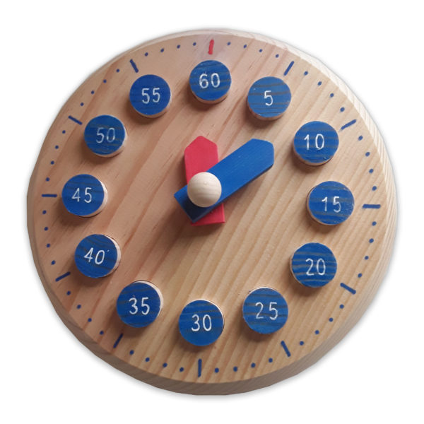 Reloj manipulativo inspirado en pedagogía montessori azul